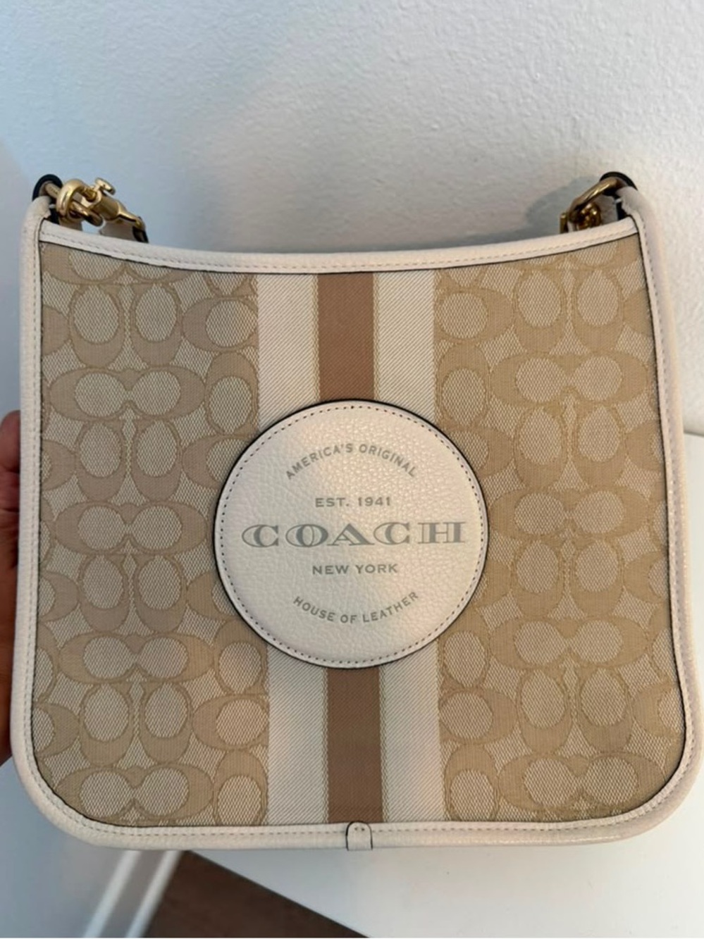 Coach Beige Signature Canvas Shoulder Bag with Cream Trim Dempsey File Bag